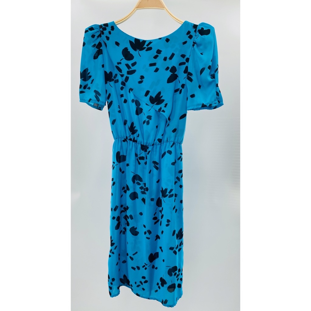 Calhoun Vintage Blue/Black Scoop Neck 80's Short Sleeve Dress‎ - Picture 3 of 7